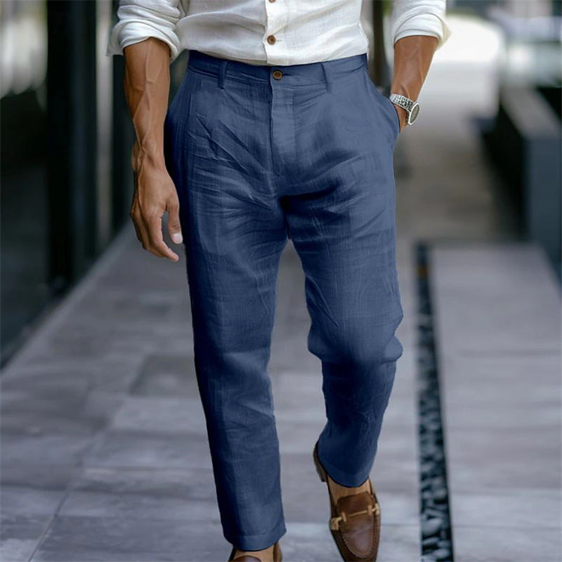 Men's straight linen trousers white elegant casual style - Adriano