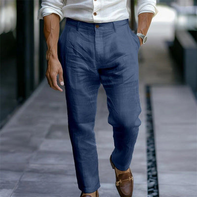 Men's straight linen trousers white elegant casual style - Adriano
