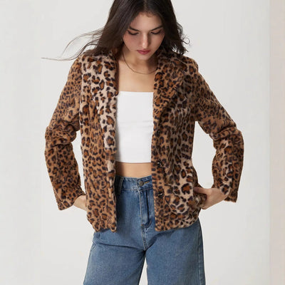 Coat with leopard print lapel - Mireille