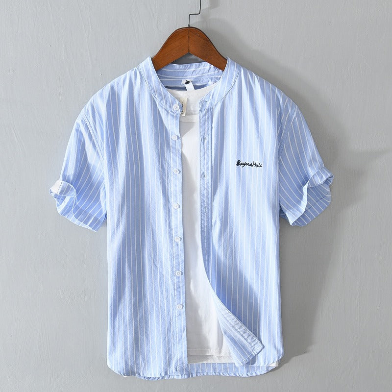 Men's casual shirt with vertical stripes and minimalist embroidery - Nolan