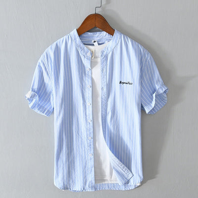 Men's casual shirt with vertical stripes and minimalist embroidery - Nolan