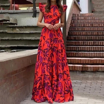 Woman long dress with floral print and open back - Mariluz