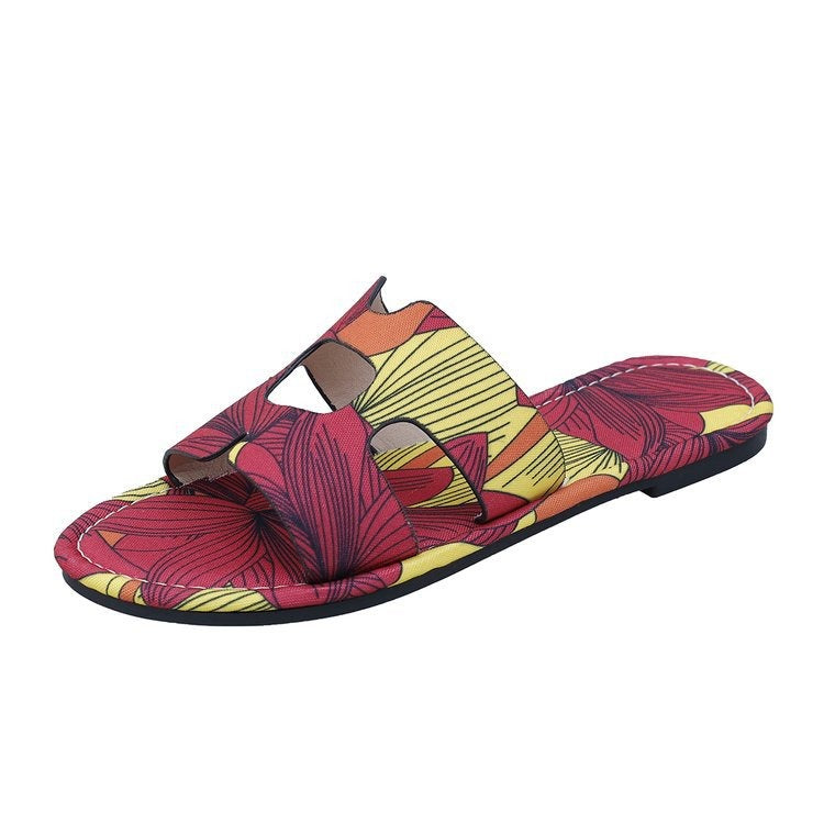 Multicolour tropical design women's flat sandals - Kaia
