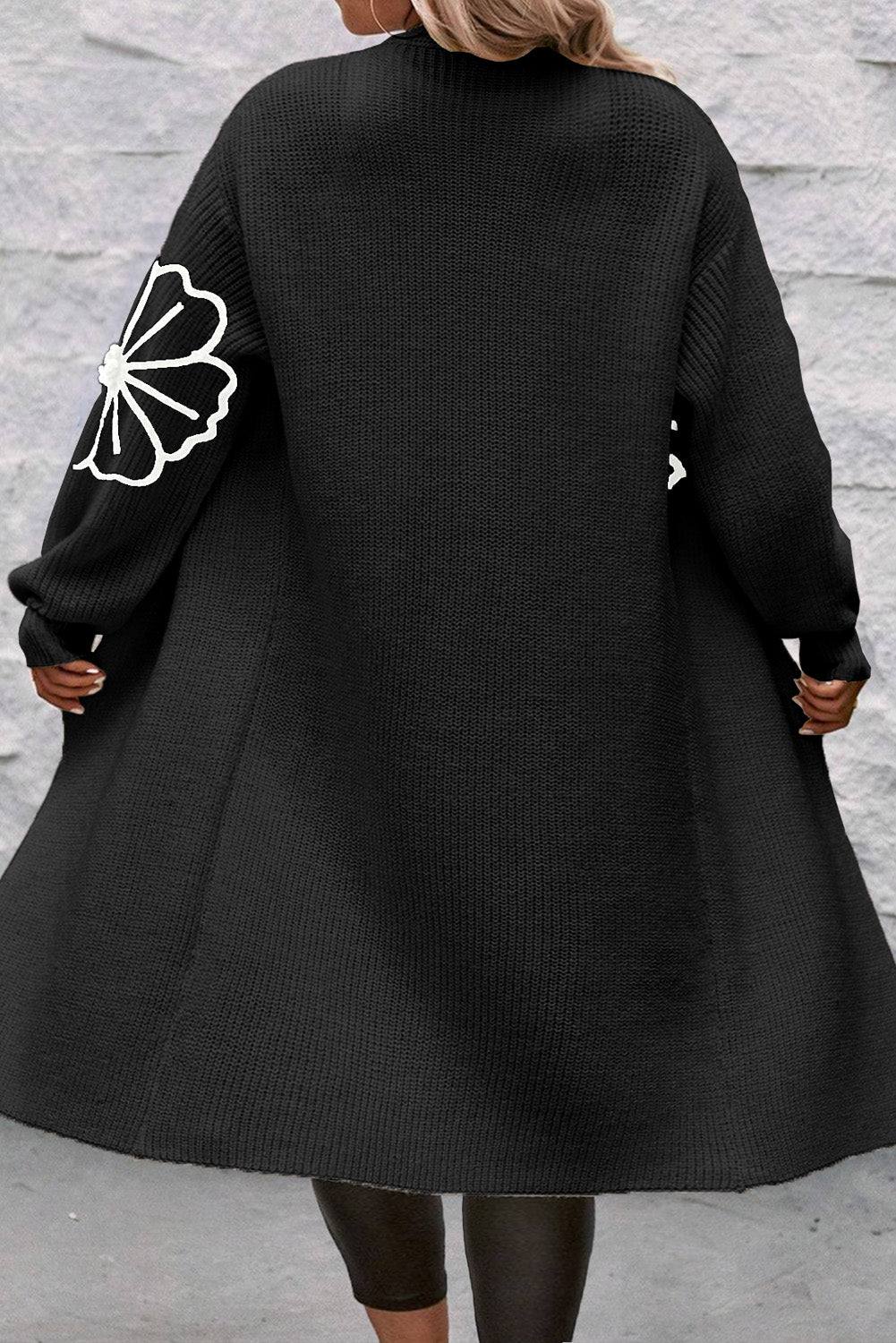 Women's Longline Knit Cardigan with Floral Embroidery - Mireille