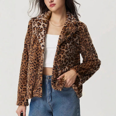 Coat with leopard print lapel - Mireille
