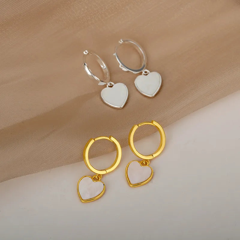 Women's Earrings Gold Plated Earrings Pearly Heart - Elsa