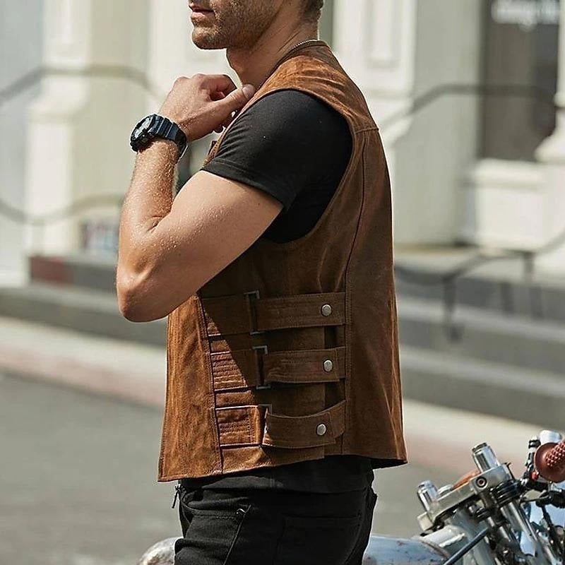 Men's synthetic leather biker style waistcoat - Ernesto