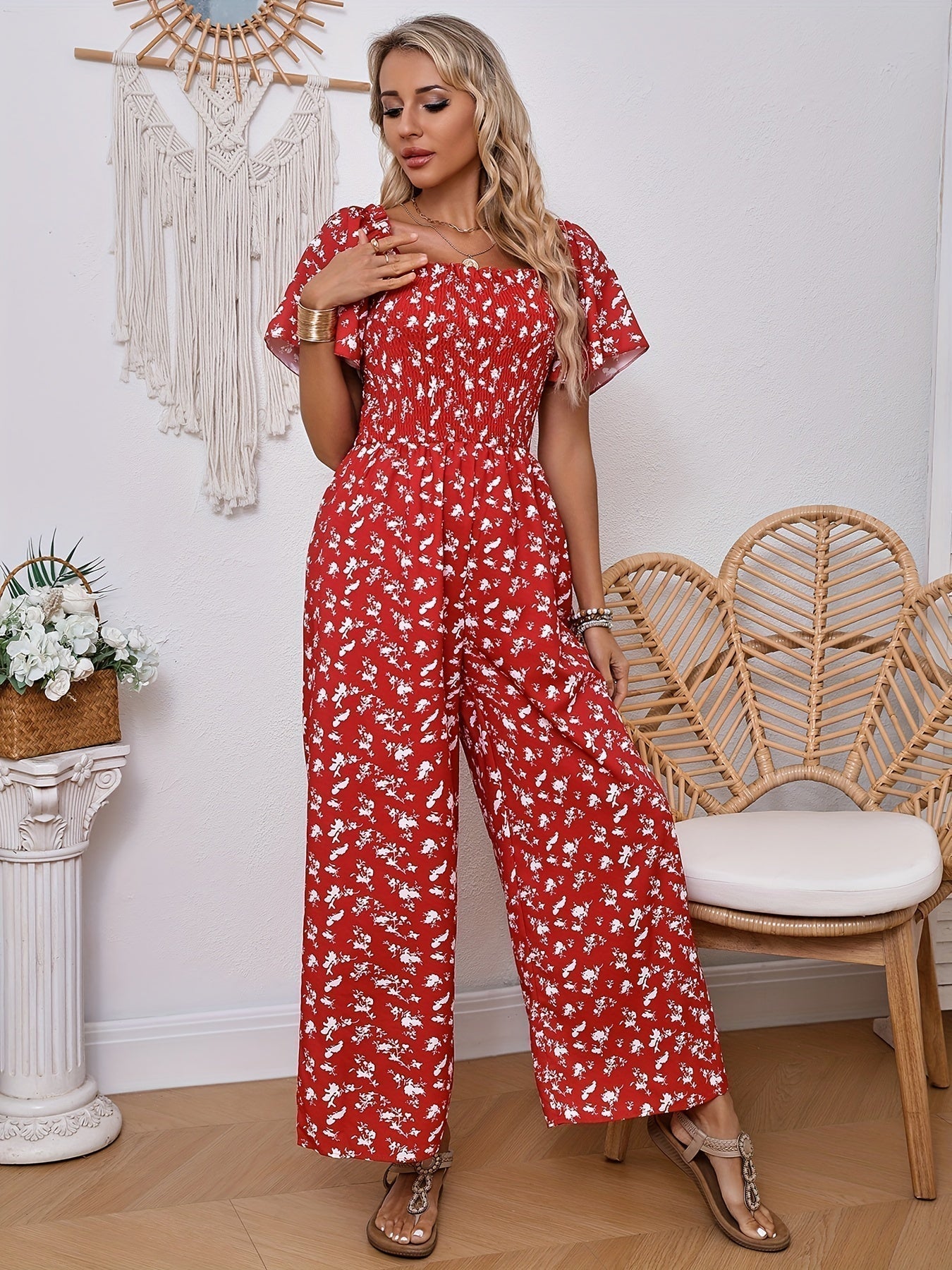 Helena - Elegant wide jumpsuit with floral print