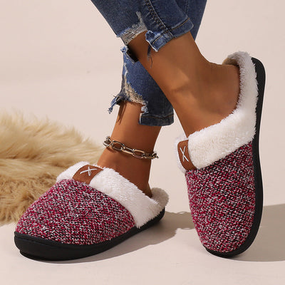 Thick plush shoes with open heel