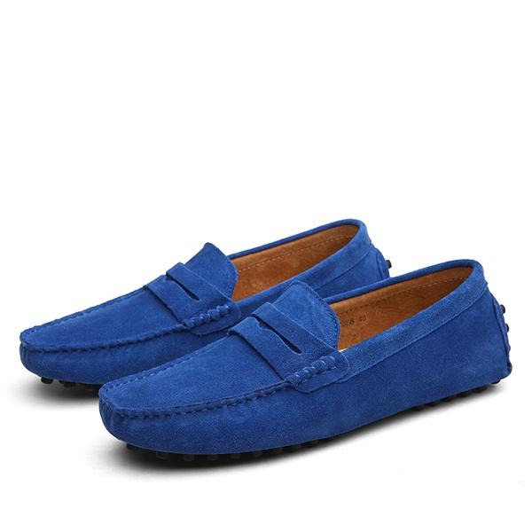 Men's genuine suede loafers casual style blue - Larkstone