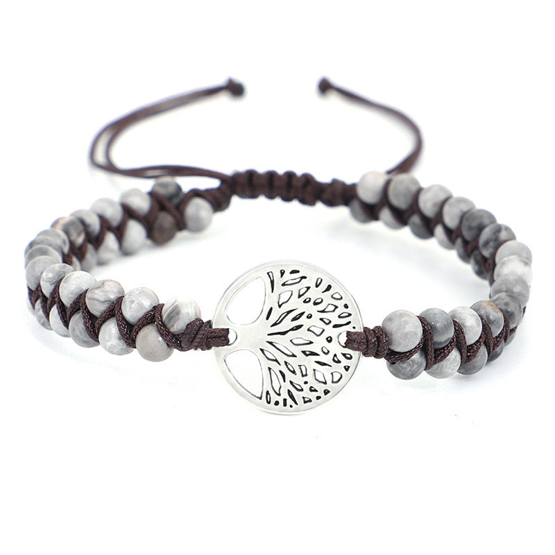 Yoga bracelet woven with tree of life charm