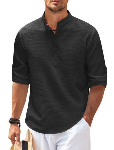 Men's shirt with mao collar in lightweight cotton casual style - Adrián