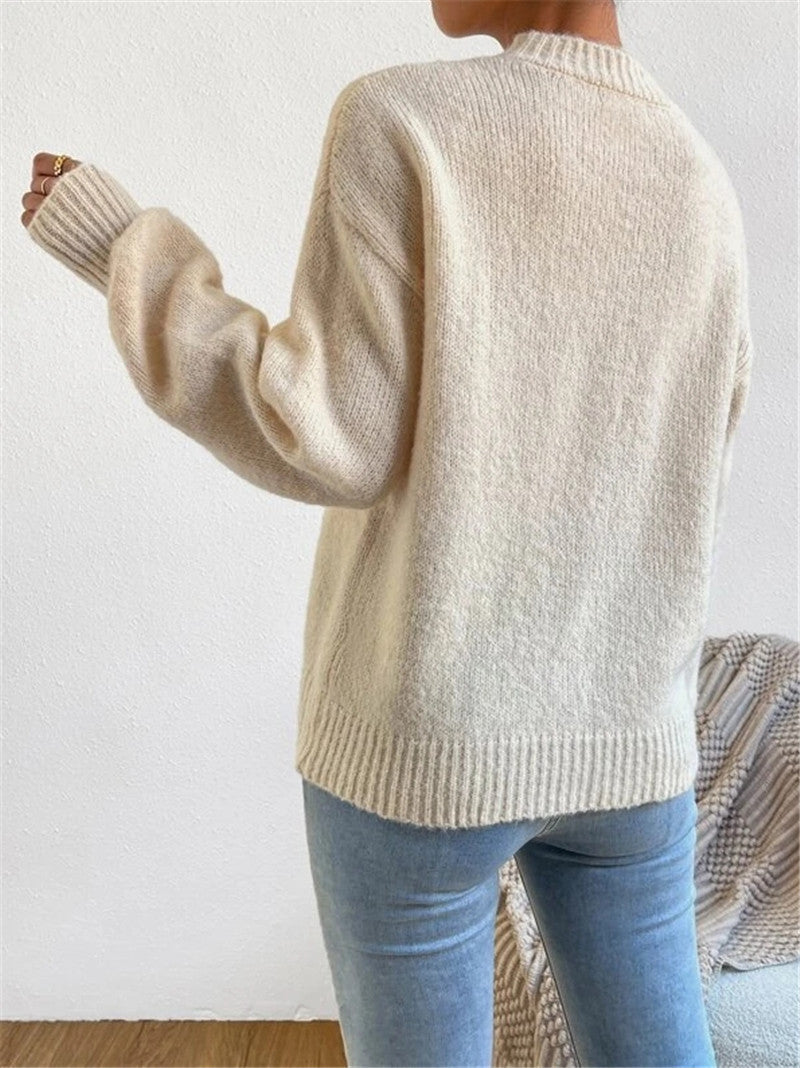Women's Knit Sweater - Crew Neck Long Sleeve Pullover - Elodie