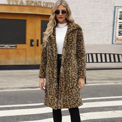 Women's Faux Fur Coat - Leopard Print - Longline Fit - Adrienne