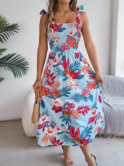 Women's long strapless dress with tropical floral print - Kailani