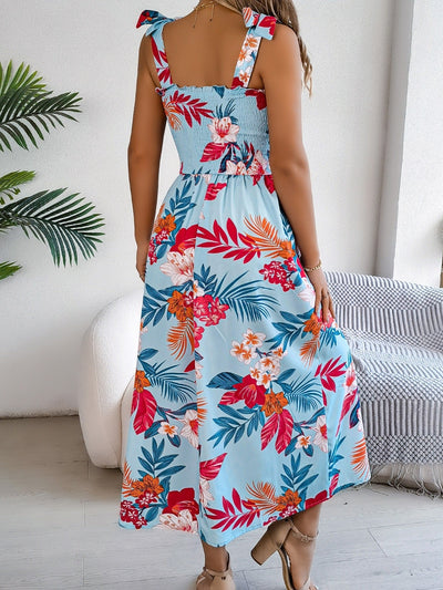 Women's long strapless dress with tropical floral print - Kailani