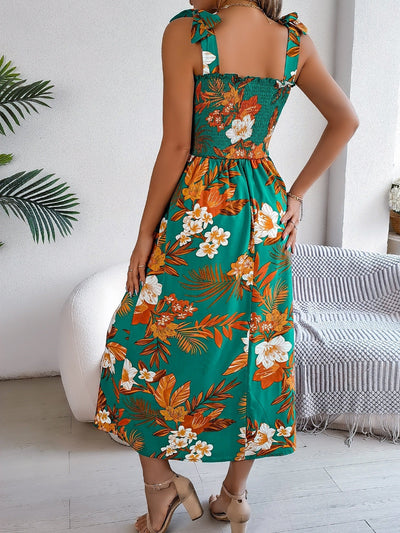 Women's long strapless dress with tropical floral print - Kailani