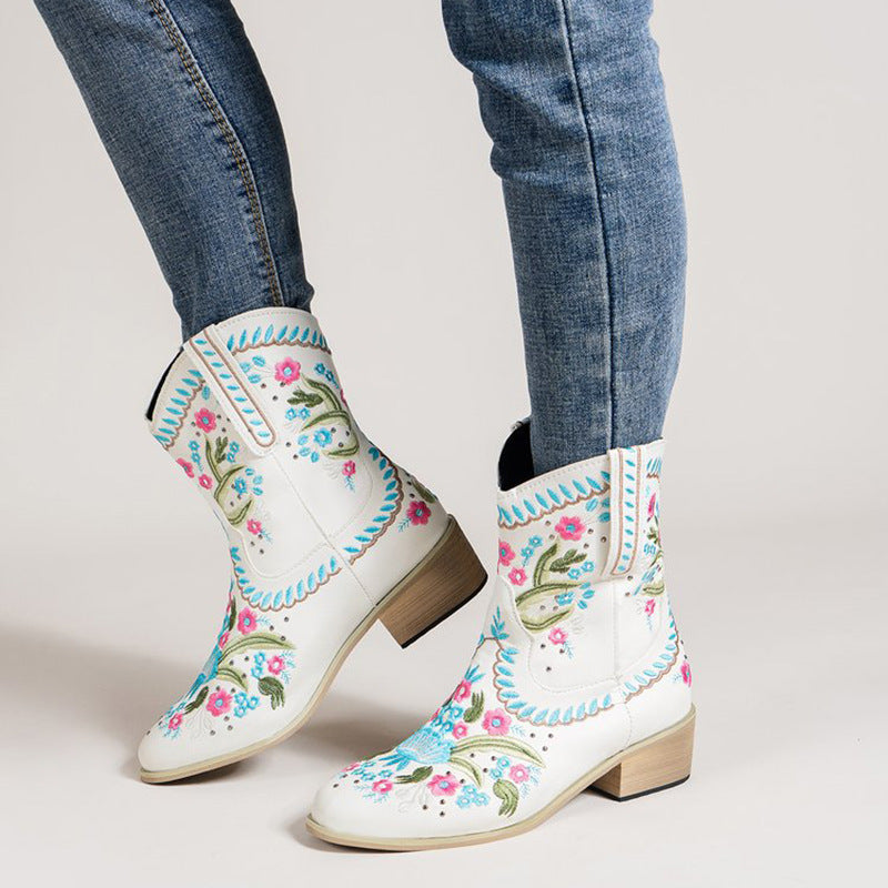 Embroidered mid-calf boots - Sienna