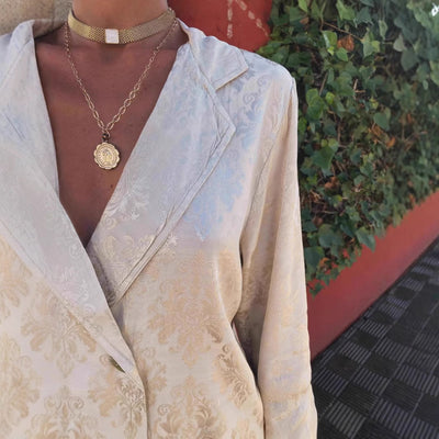 Women's blazer and trousers set with elegant red floral print - Venera