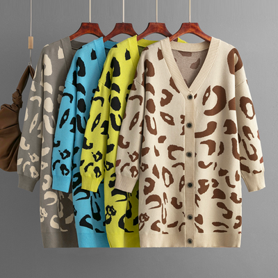 Women's Oversized Leopard Print Knit Cardigan - Camilla