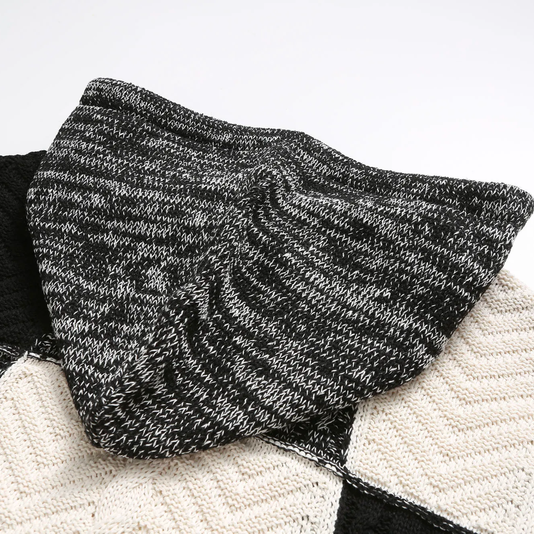 Miles - Comfortable men's hooded jumper with block pattern