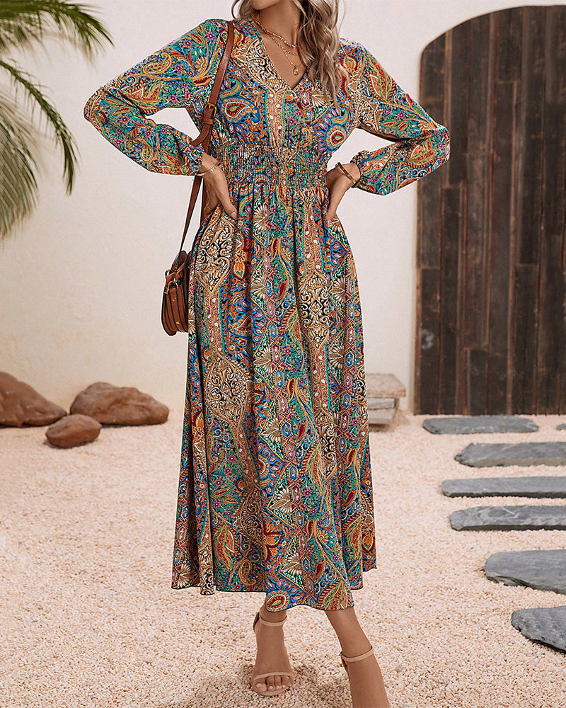 Gina - Elegant dress with colourful paisley pattern
