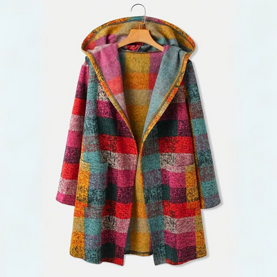Women's Hooded Wool-Blend Checkered Coat - Freya