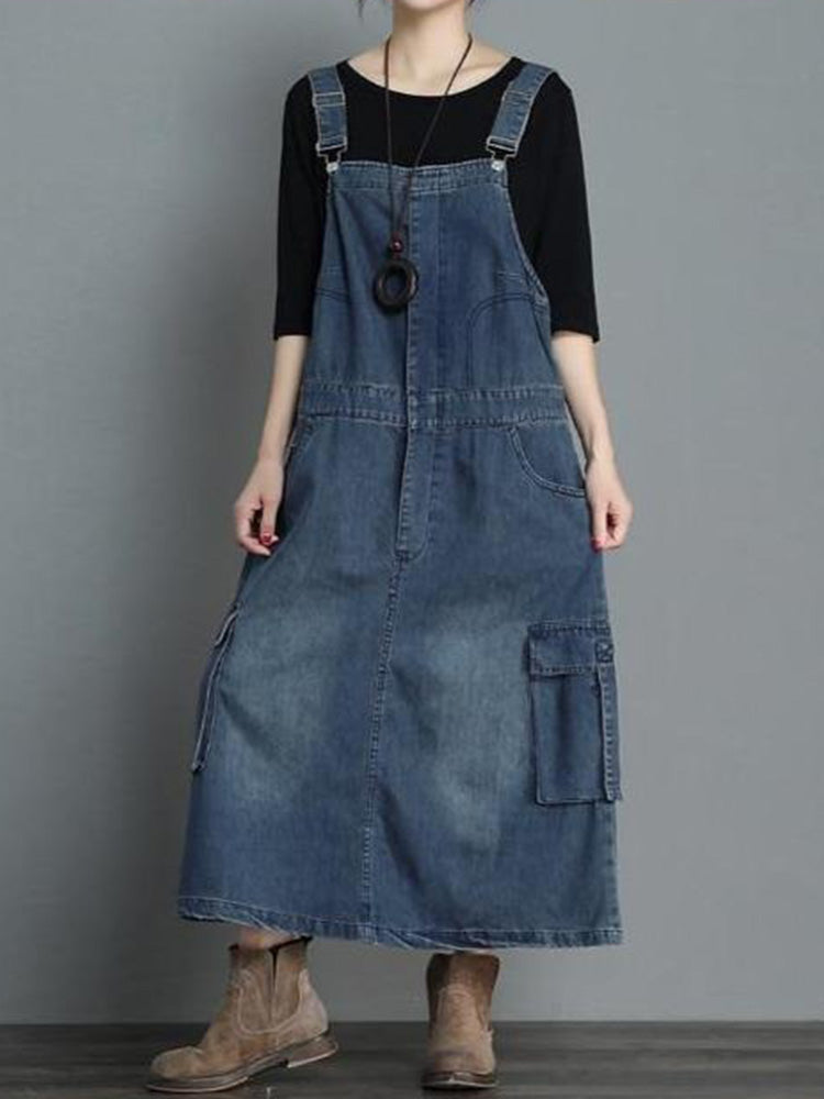 Denim dungaree dress with a loose fit - Vici