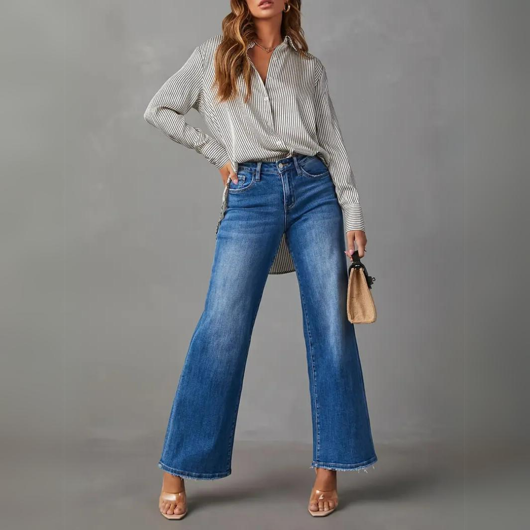 Jeans - Women - High Waist Wide Leg - Classic Blue - Danika