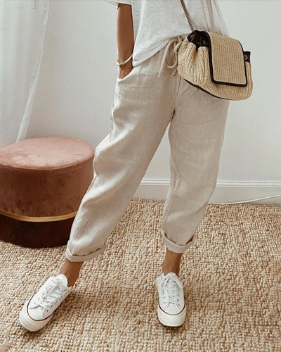 Women's Drawstring Linen Trousers - Isla