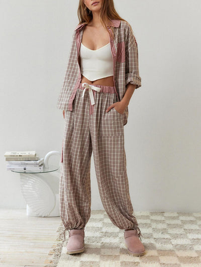 Tobyine - Loose pink spliced pyjama set