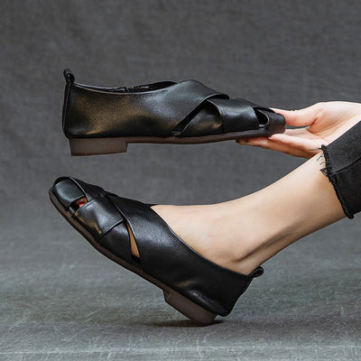 Woman's open toe flat shoes black elegant - Nayra