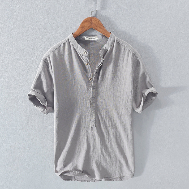 Men's casual style cotton linen linen sky blue button down shirt - Elias