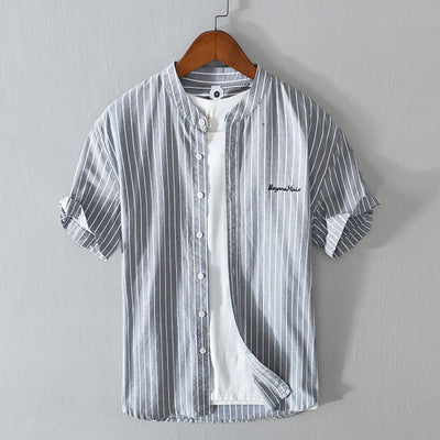 Men's casual shirt with vertical stripes and minimalist embroidery - Nolan