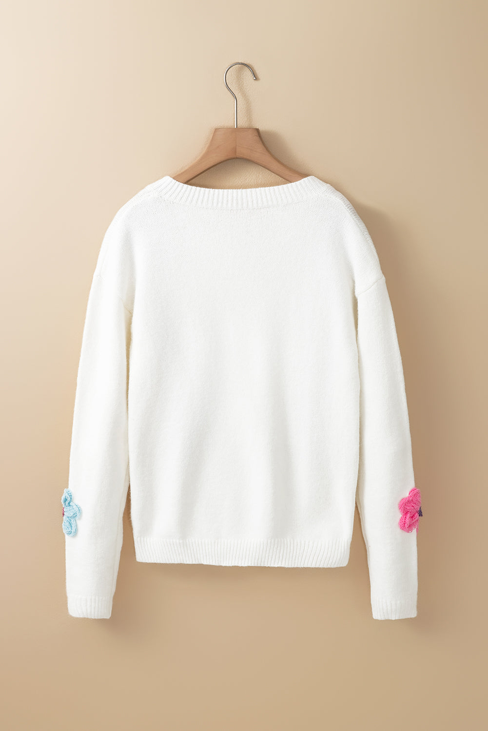 Women's Knit Button Cardigan with 3D Floral Appliqué - Eloria