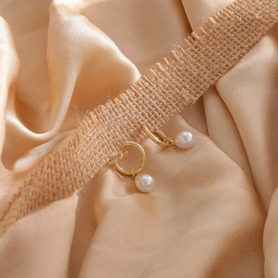 Women's Gold Earrings with White Drop Pearl - Dalia