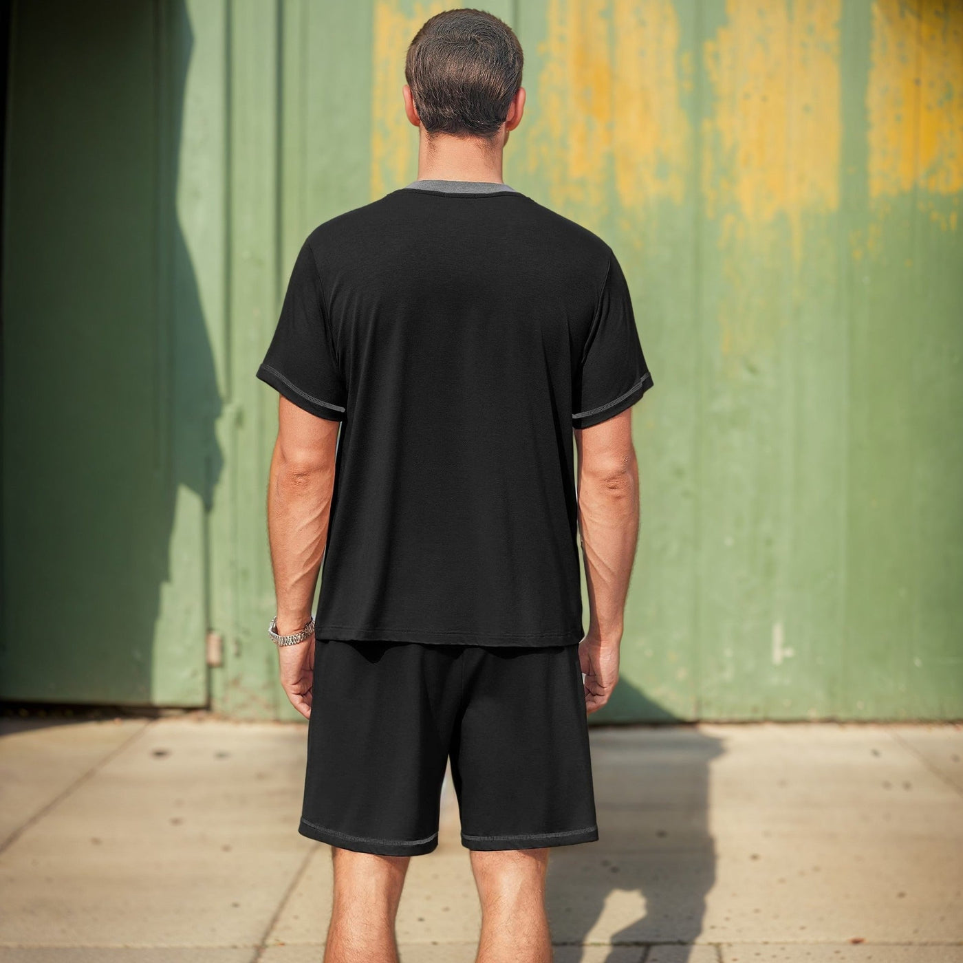 Casual V-neck set in lightweight cotton for men - Marcos