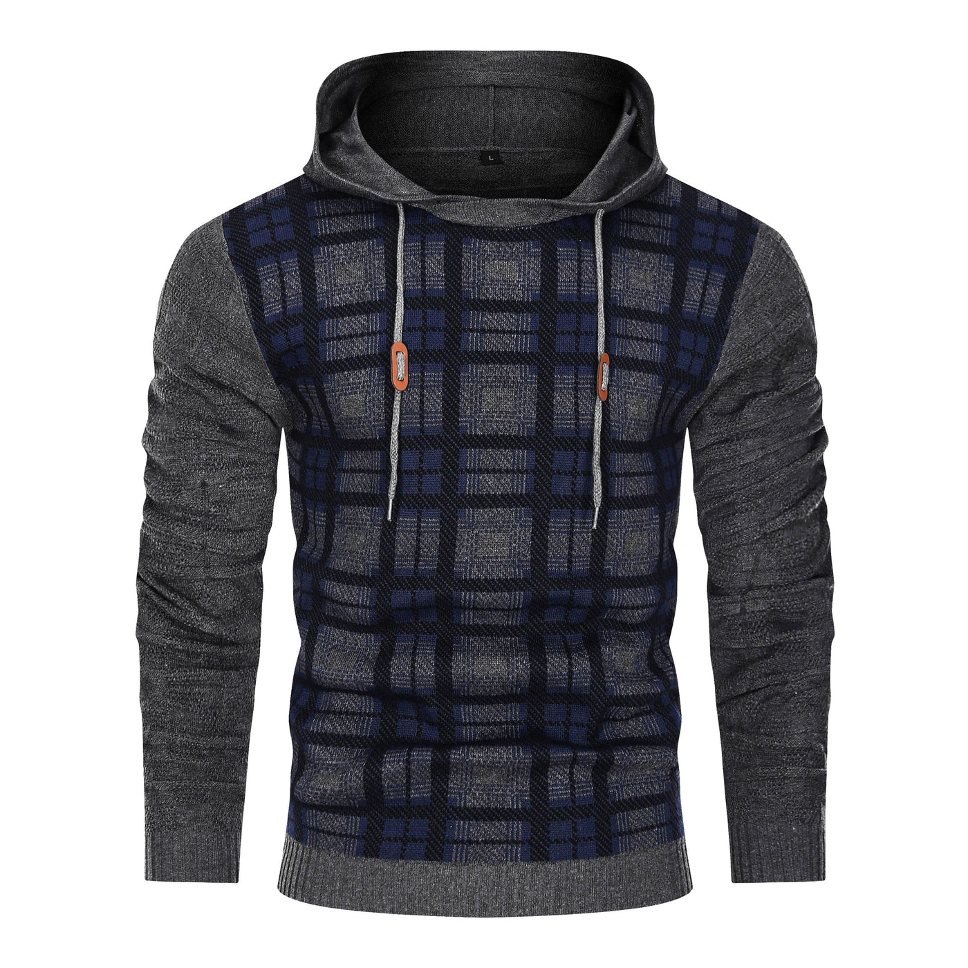 Hooded Sweater - Men - Plaid Knit Design - Ribbed Cuffs - Dario