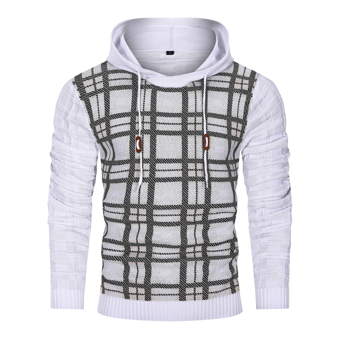 Hooded Sweater - Men - Plaid Knit Design - Ribbed Cuffs - Dario