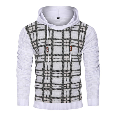 Hooded Sweater - Men - Plaid Knit Design - Ribbed Cuffs - Dario