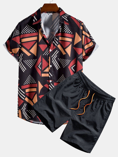 Men's Short Sleeve Geometric Shirt and Shorts Set - Malik