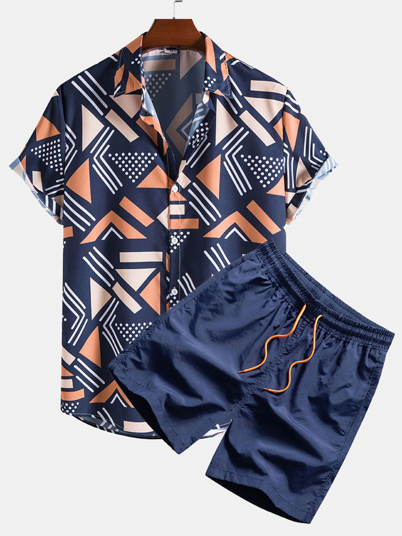 Men's Short Sleeve Geometric Shirt and Shorts Set - Malik
