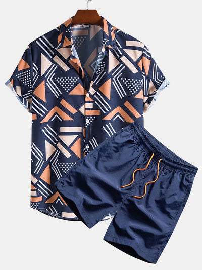 Men's Short Sleeve Geometric Shirt and Shorts Set - Malik