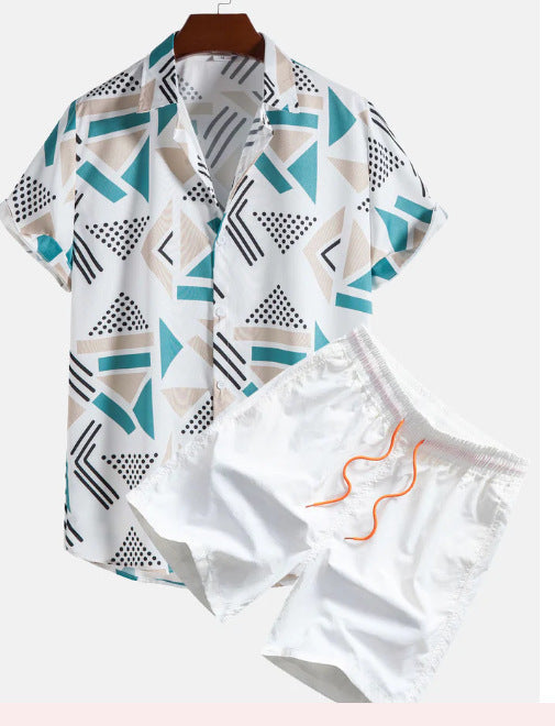 Men's Short Sleeve Geometric Shirt and Shorts Set - Malik