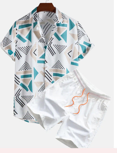 Men's Short Sleeve Geometric Shirt and Shorts Set - Malik