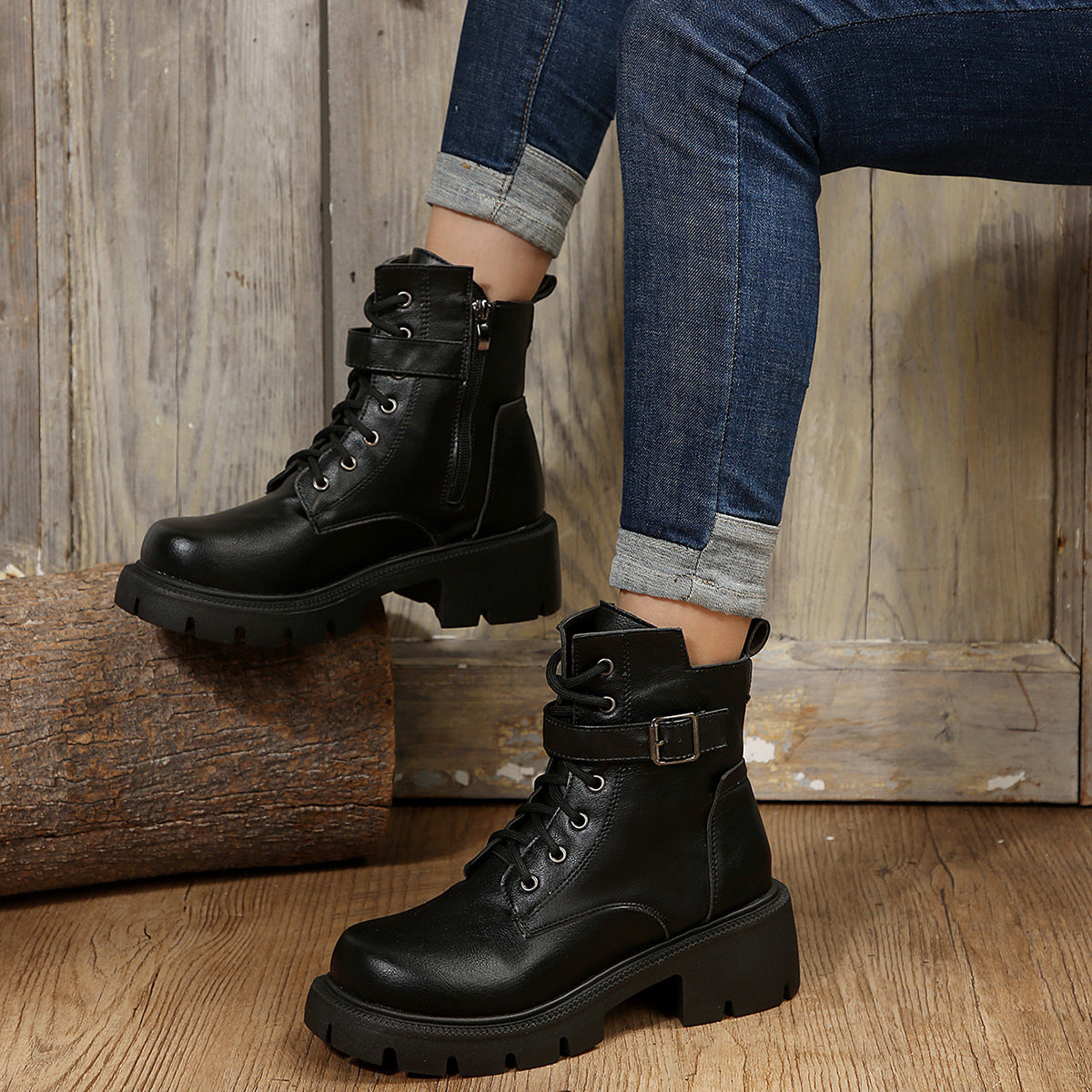 Ada - Woman combat boots half wool with thick heel