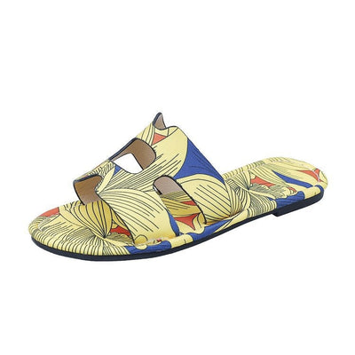 Multicolour tropical design women's flat sandals - Kaia