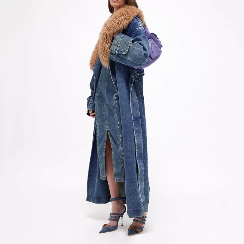 Danella - Trench coat in trendy denim for women