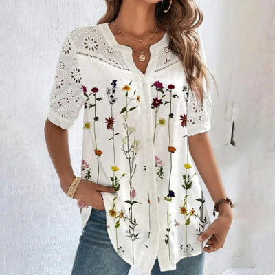 Women's white floral lace embroidered bohemian style blouse - Verona
