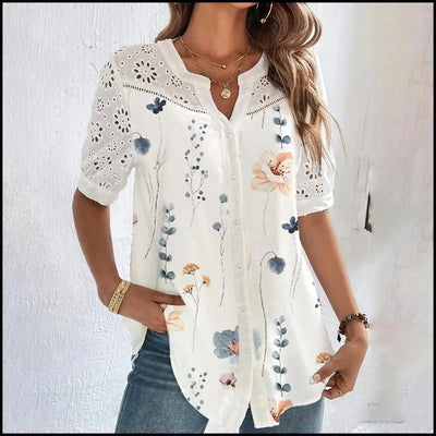Women's white floral lace embroidered bohemian style blouse - Verona